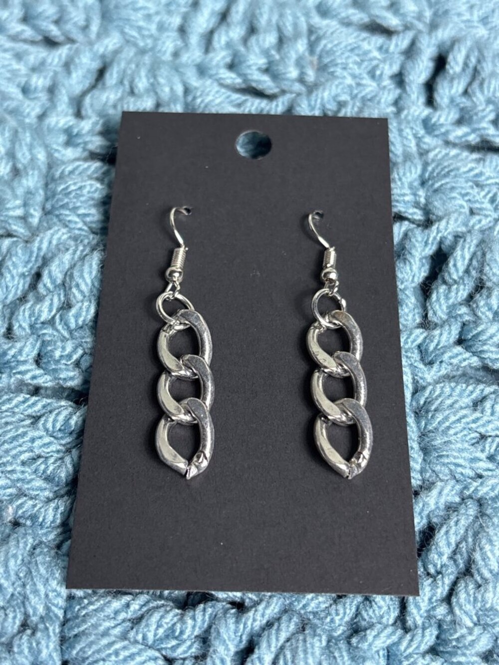 Silvertone Chunky Chain Dangle Earrings 1.5 inches